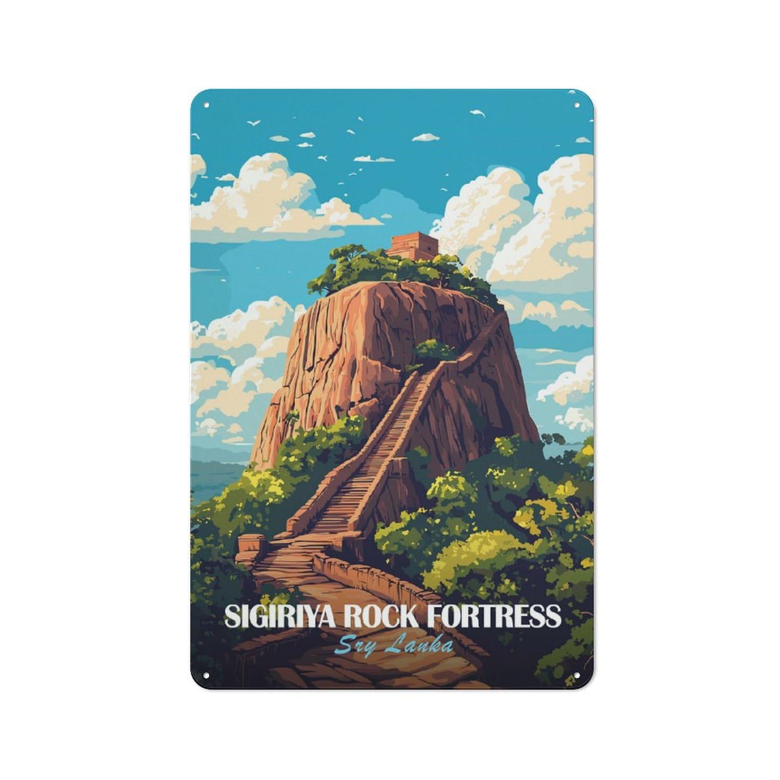 Junmoney Style-5 Sigiriya Rock Fortress, Sri Lanka Retro Metal Wall Sign 30X20cm For Guest Room Or Hallway, A Housewarming Gift For Home Decor Collectors