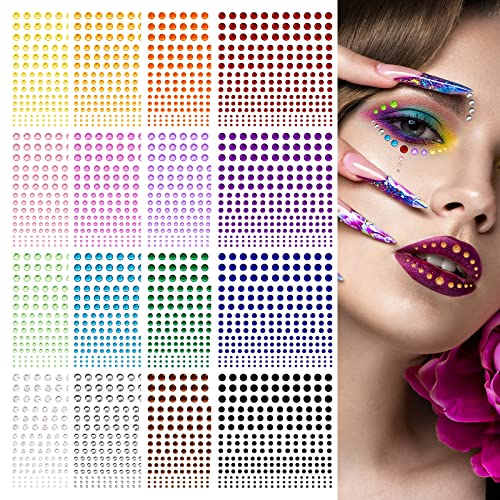 3600 Stück Glitzersteine Gesicht, Punkte Steine Gesicht Selbstklebend, Augen Körper Gesicht Nagel Edelsteine Strass Glitzer Steine für Damen Festival DIY Makeup Zubehör und Nagel Kunst Dekoration Cover