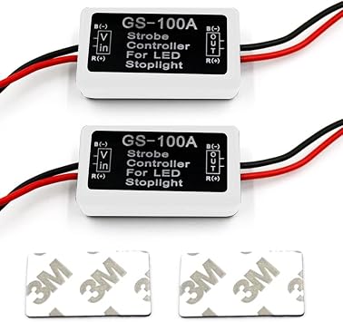 2pcs Car Flash Strobe Controller 12-30V LED Brake Light Flasher Module ABS Auto Flash Module Flash Strobe Controller for Motorcycle Truck Tail Stop Light White