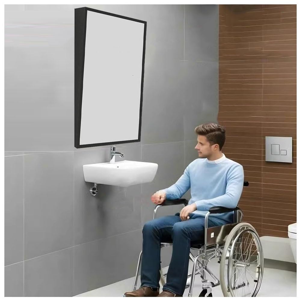 exproyzk Specchio a inclinazione Fissa Specchio da Parete Rettangolare Specchio da toeletta inclinabile Cornice in Acciaio Inox 304(Nero,90x60cm)
