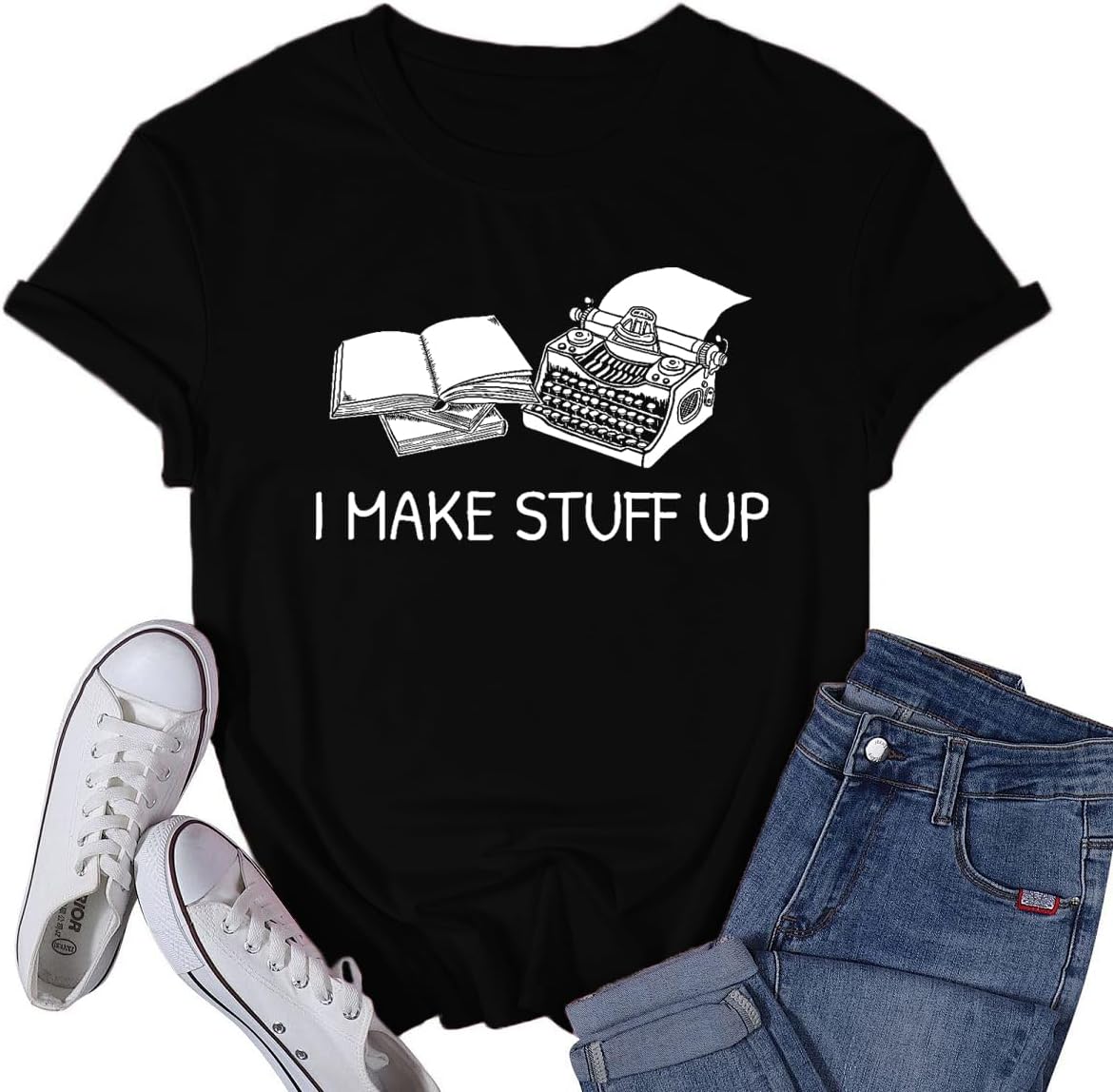 Reading Shirt for Women I Make Stuff Up Writer Writing Book Tshirts Author Novelist Typewriter Poet Novel Tee Tops