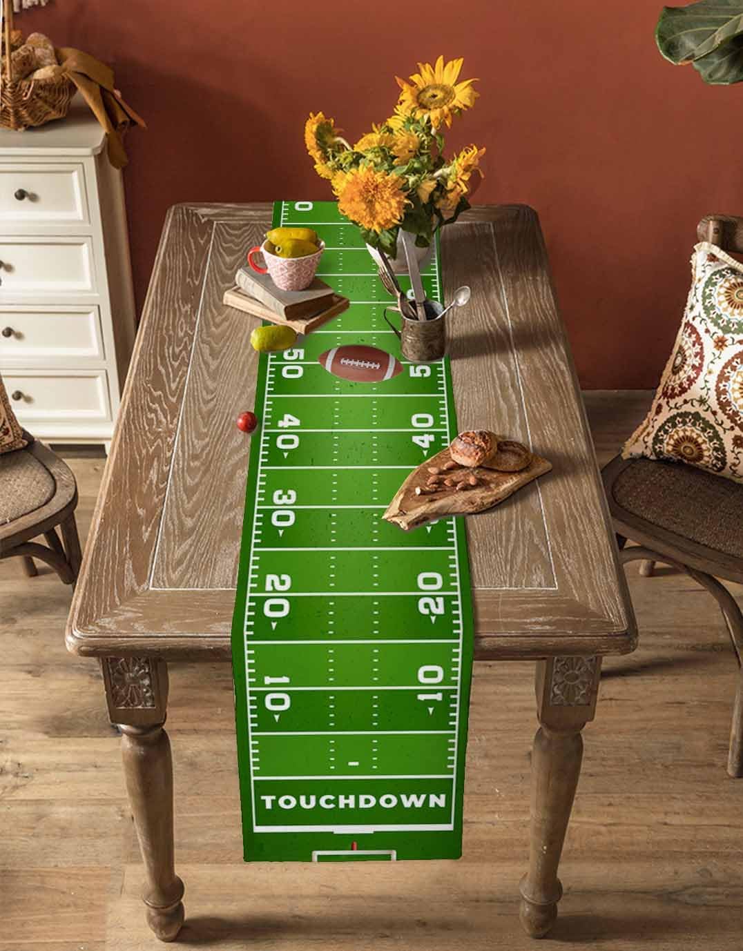 Seven Roses American Football Sports Game Day Table Runner 120 Inches Long Farmhouse Dress Scarves, Rugby Field Stadium Dining Tablerunner for Coffee Table/Kitchen Island/Party Décor, 13" x 120"