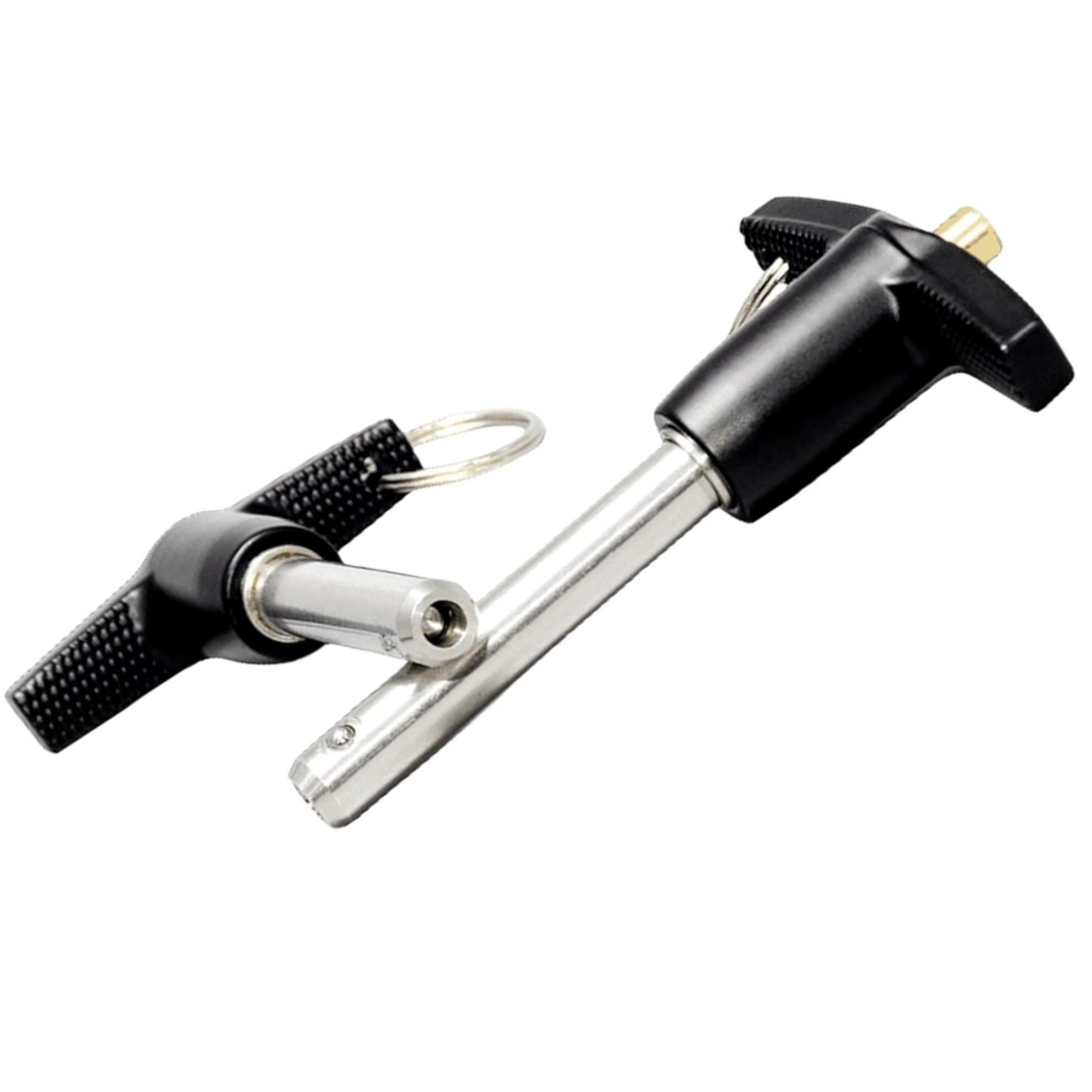 Pasadores de bloqueo de acero inoxidable 304 con botón de liberación rápida, mango en T, diámetro del pin 5/8 pulgadas (16 mm). Longitud de uso: 80 mm con cable de cordón (2 unidades, especificaciones