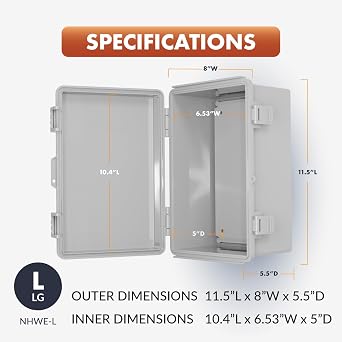 Newhouse Electric Gray Weatherproof Electrical Junction Box Polycarbonate NHWE-L with Hinged Cover NEMA