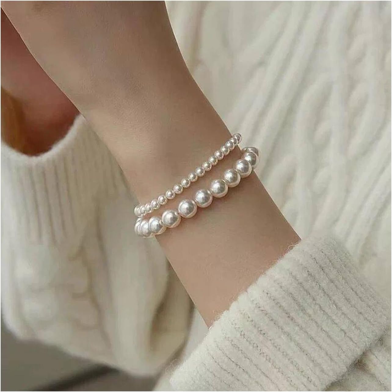ZAHSY Stackable Stretch Pearl Bracelets for Women Elastic Layered Bracelets for Women Bridal Bridesmaid Bracelet for Wedding Pearl Bracelet Set - Image 3