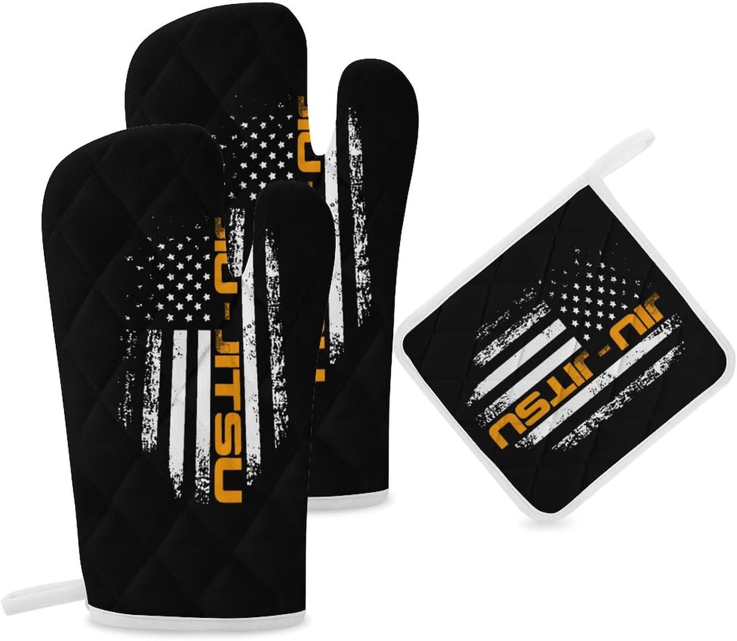Jiu Jitsu Print Oven Mitts and Pot Holders 3 Piece Sets Heat Resistant Gloves Hot Pads Potholders for Kitchen Baking Cooking