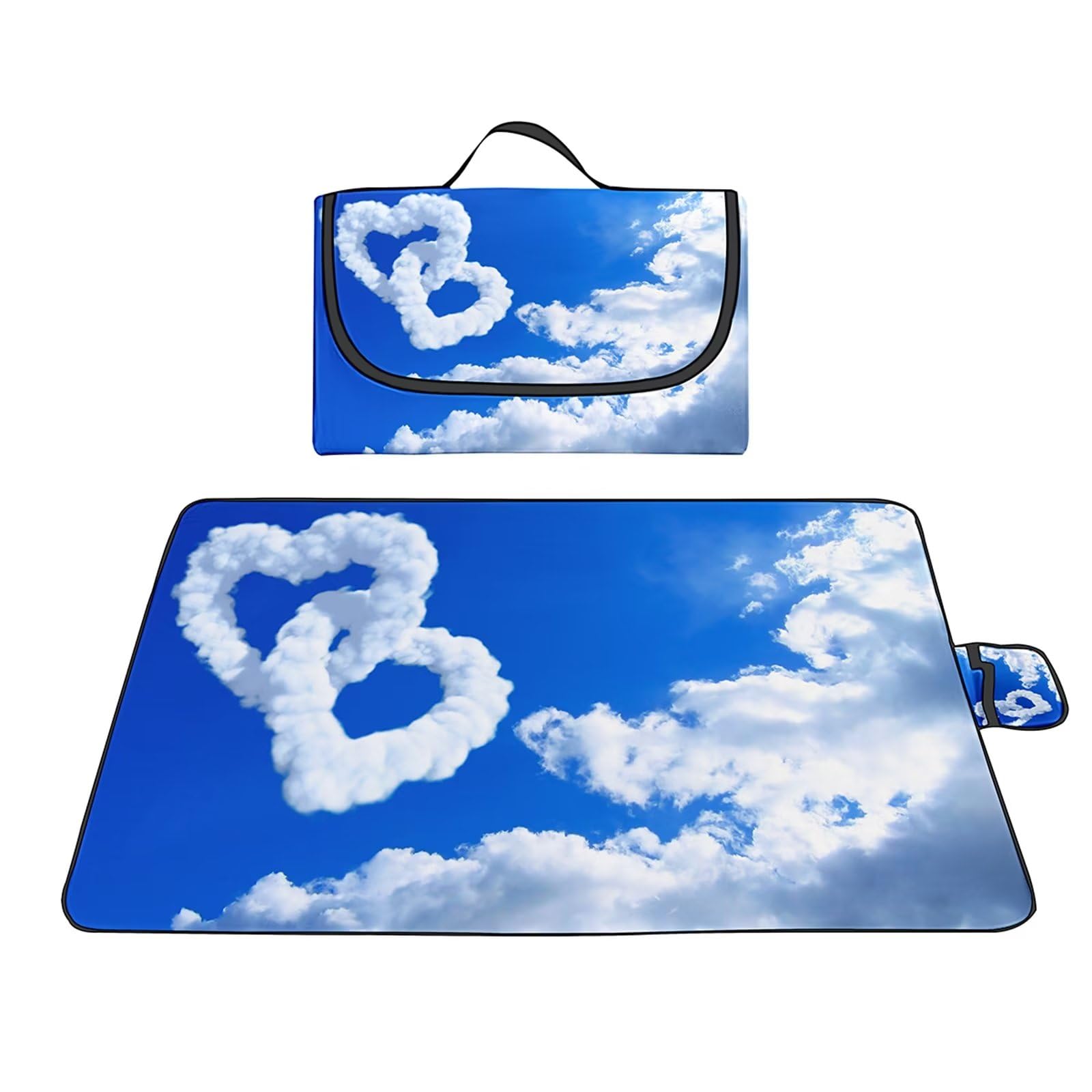 Couverture Pique-nique Imperméable 200x300cm,Couverture Plage Extérieure XXL Tapis de Plage,Ciel nuage d'amour Camping Couverture étanche Pique-nique avec Poignée pour Camping Randonnée Parc Plage
