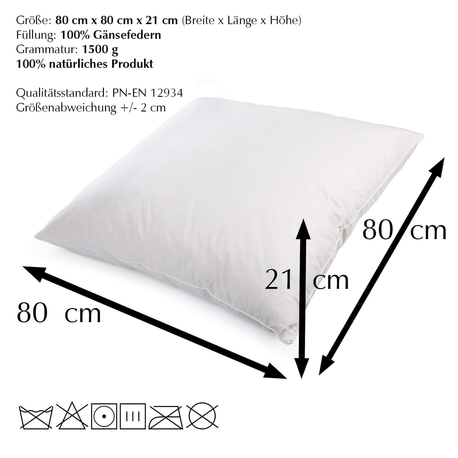 H&F Heimtextilien 2er Set Premium Qualität | Kopfkissen 80x80 cm | Füllung: 1500 Gramm Federn, Gänsefedern | 100% Natur Kissen | Bezug: 100% Baumwolle | Federkissen 80 x 80 cm