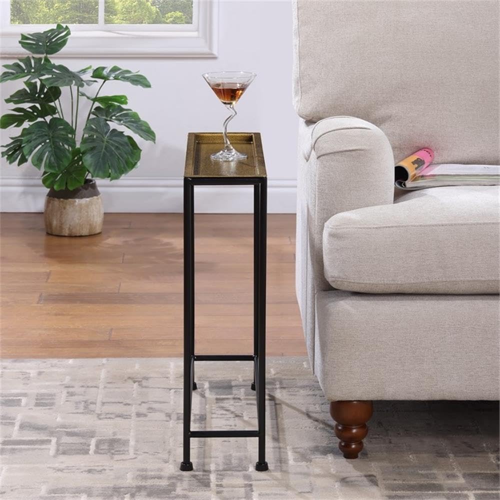 Antique Brass Side Table, Removable Tray Top with Textured Metal Look, Slender Rectangle Design, Space-Saving Accent for Living Room