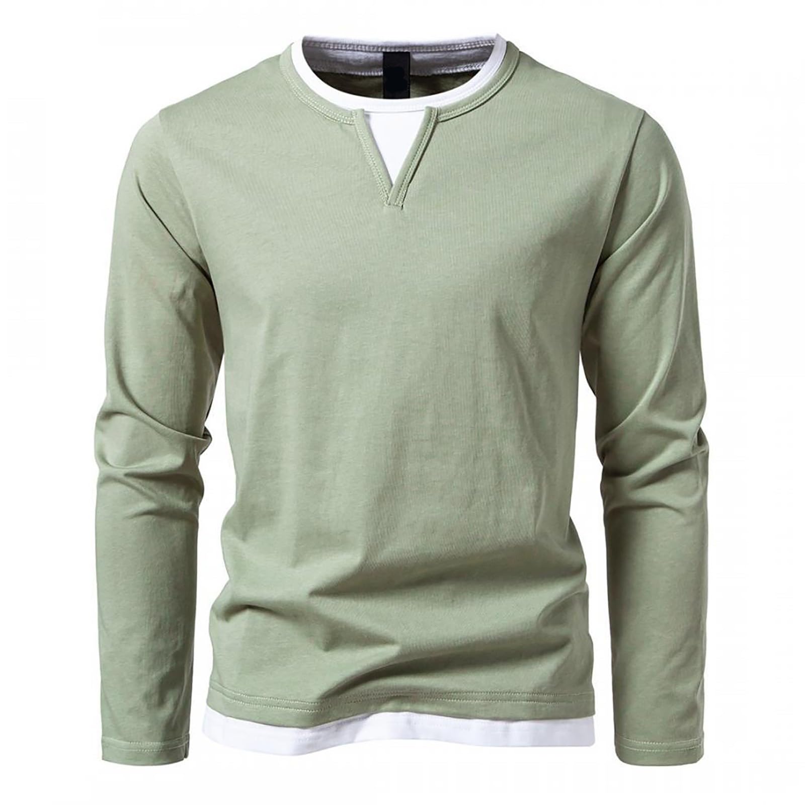Shirt Herren Slim Fit Langarmshirt 2 in 1 Pullover V-Ausschnitt Langarm Sports Casual T-Shirt Stretch Muskulöse Passform Lässige Unterwäsche Muskel Workout Top Unterhemden