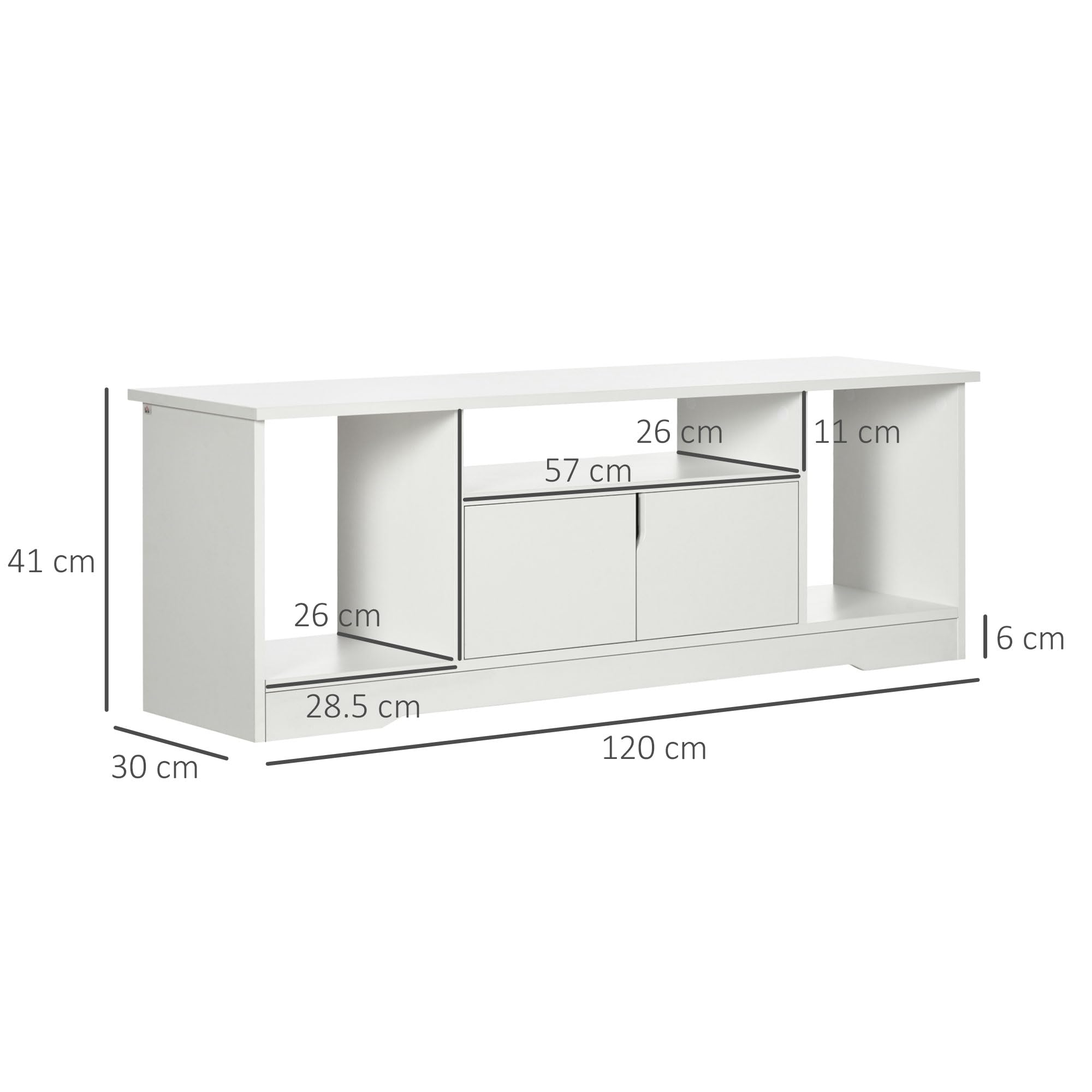 HOMCOM Mobile Porta TV Fino a 42'' con Armadietto e Ripiani Aperti, Mobiletto TV per Salotto e Soggiorno in Legno, 120x30x41cm, Bianco