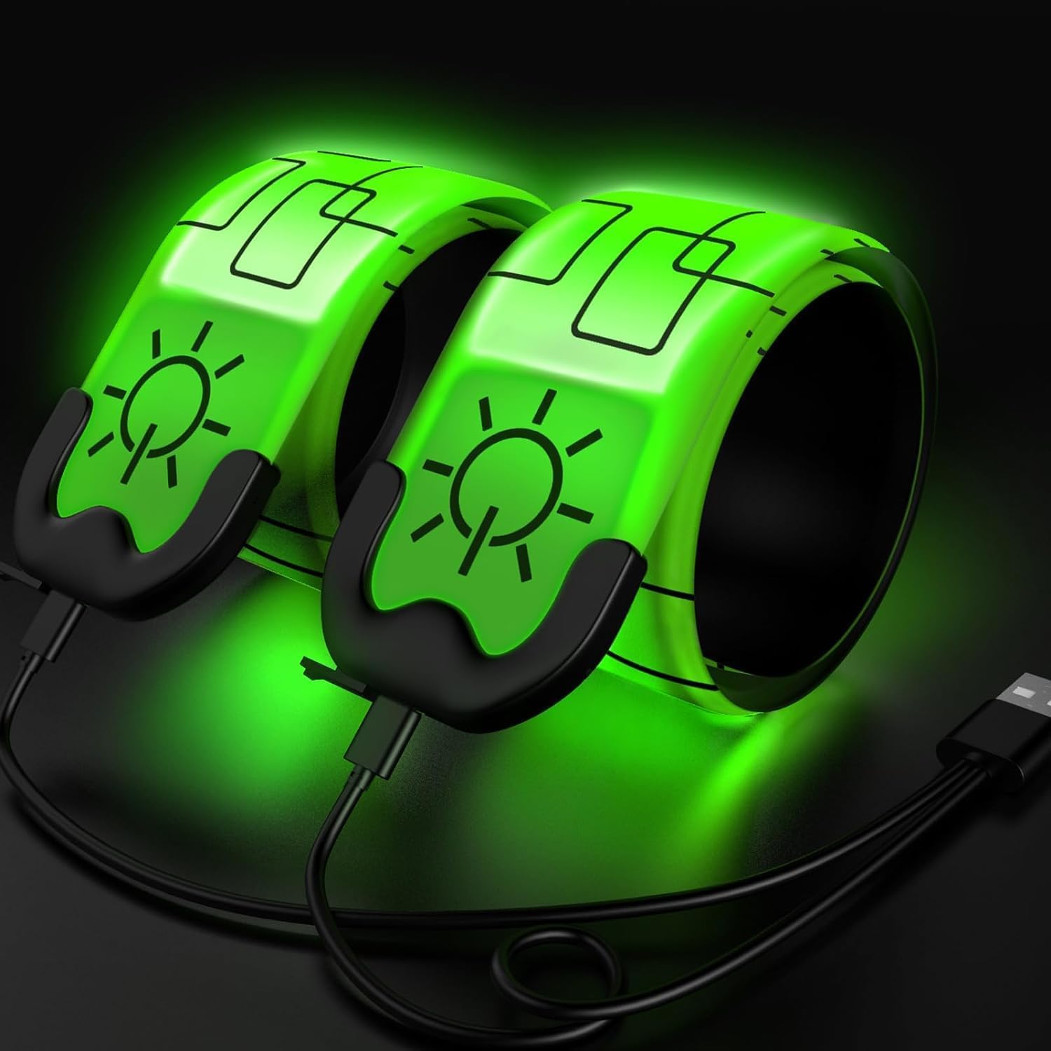 Reflective LED Armband, 2 PCS High Visibility Reflective Running Gear for Night Safety for Night Walking Cycling Running Gift Rechargeable LED Armband for Women Men(Green Light)