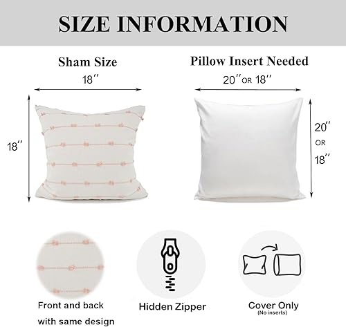 Miniatura 3 de YOUR SMILE Juego de 2 fundas de almohada decorativas de lino, con textura, estilo bohemio, con puntadas, de hilo teñido, a rayas, para sofá, sala de