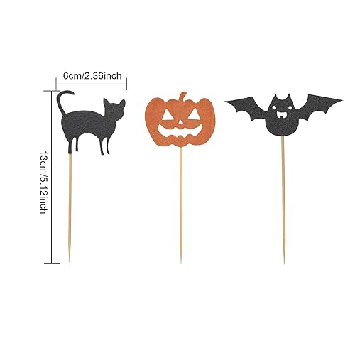 Boao 75 Pcs Halloween Cupcake Topper Picks Pumpkin Bat Spider Web Skull White Ghost Cupcake Decorations for Halloween Birthday Party Favor Supplies