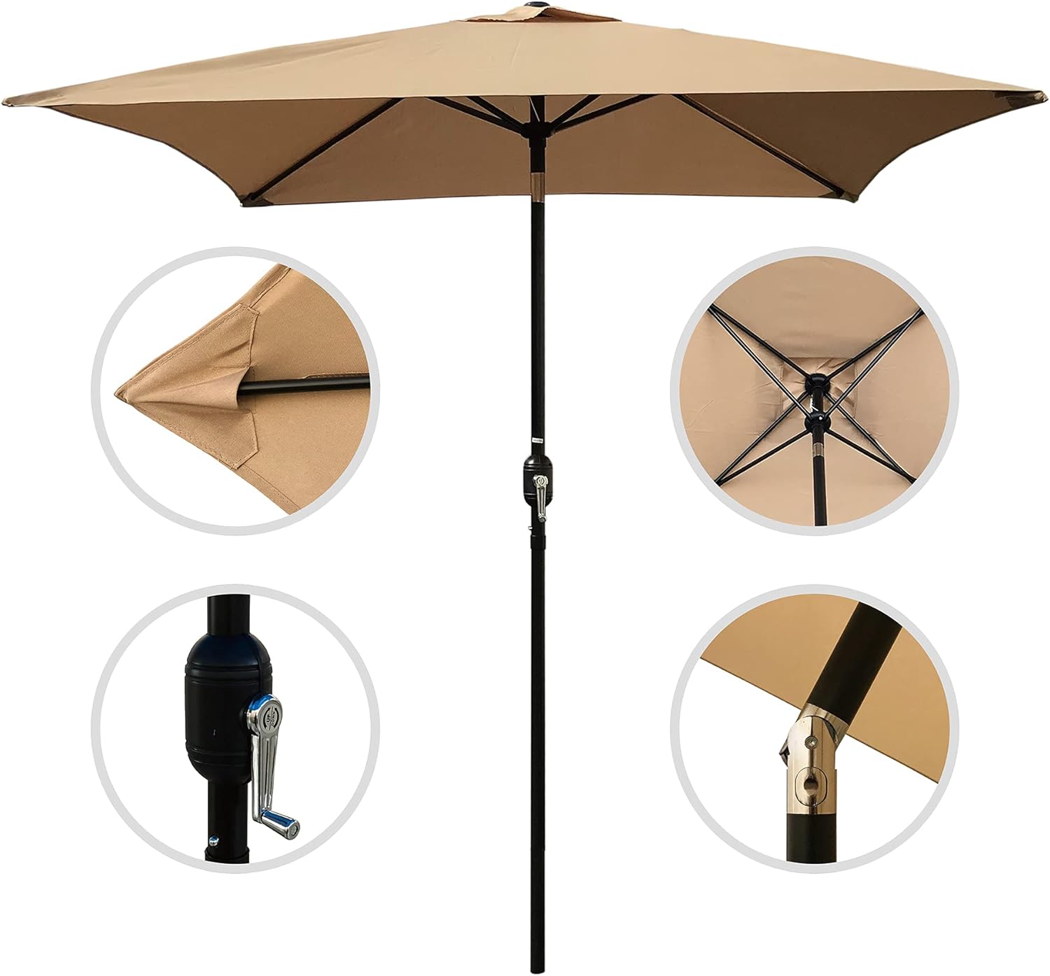 DAVEE Furniture 6.5 Ft Square Market/Patio Umbrella with Tilt and Crank, Perfect for Garden, Lawn,Deck,Backyard and Pool （Tan