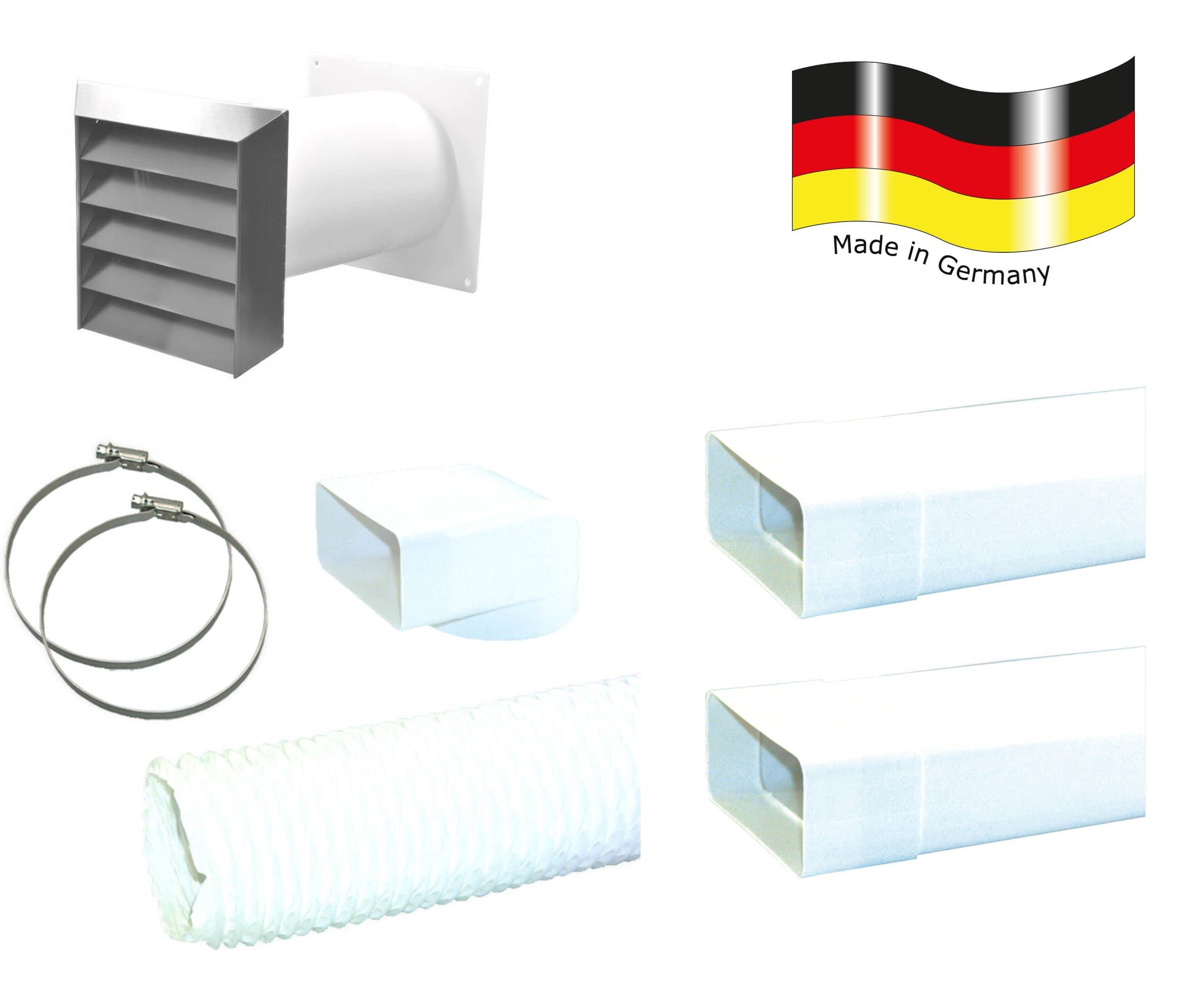 Abluftset Mauerkasten 125 mm Edelstahl mit Rückstauklappe, Rechteckanschluss