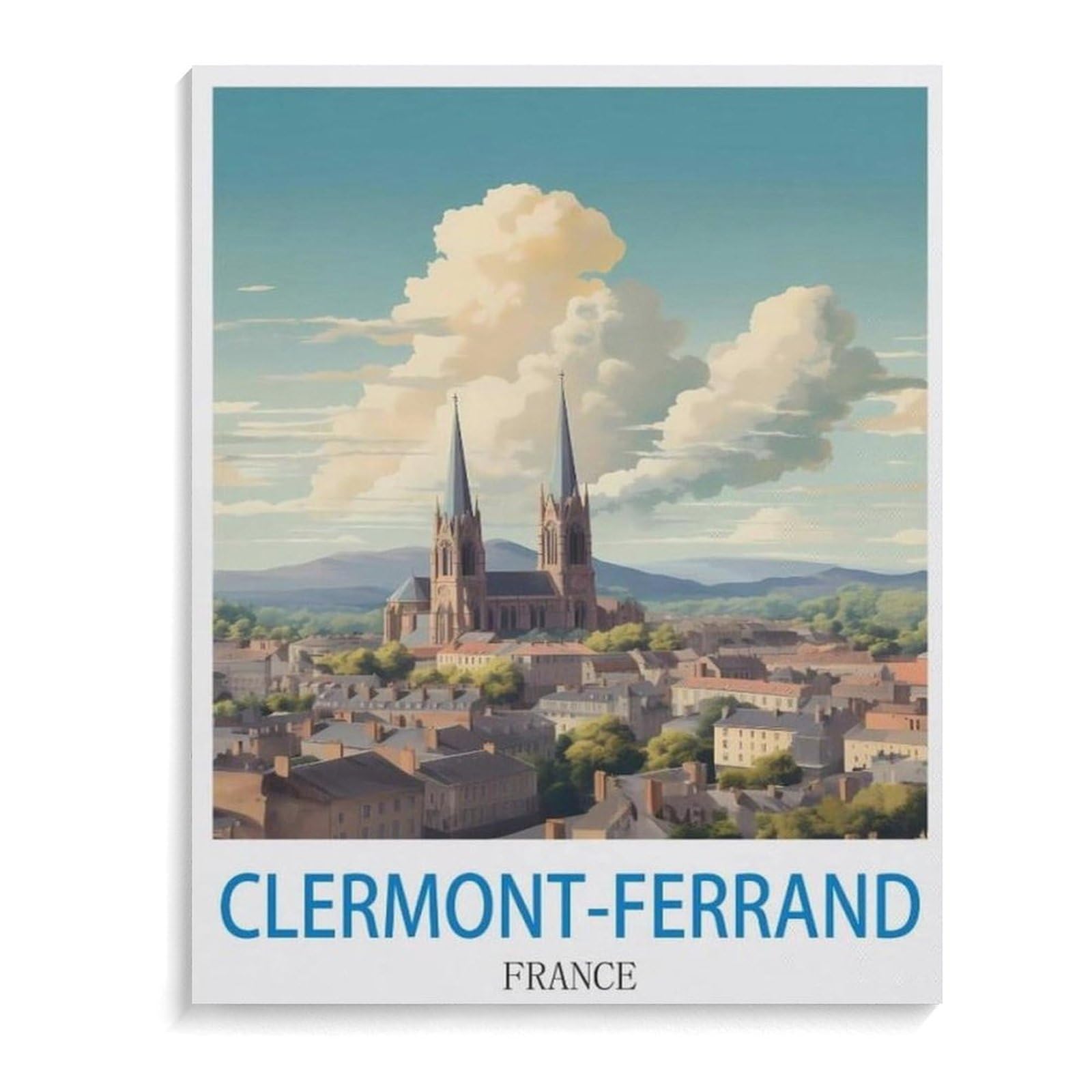 PGCKSK DIY 5D Diamond Painting，Clermont Ferrand Vintage Travel Poster France，Round Diamond, Used for Room Decoration（50x60cm）-B100