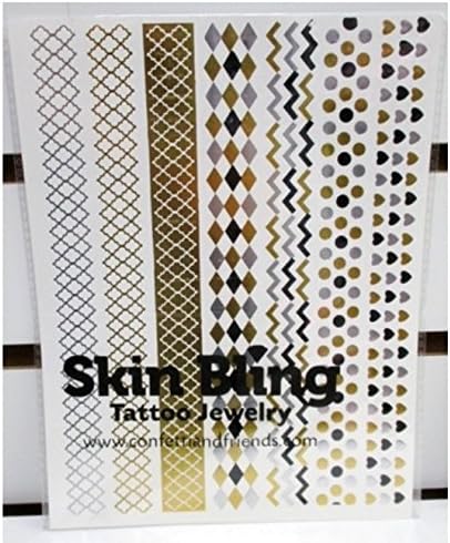 Gold, Silver & Black Temporary Bling Metallic Tattoos, Like Flash Tats -Style 9-1 Sheet