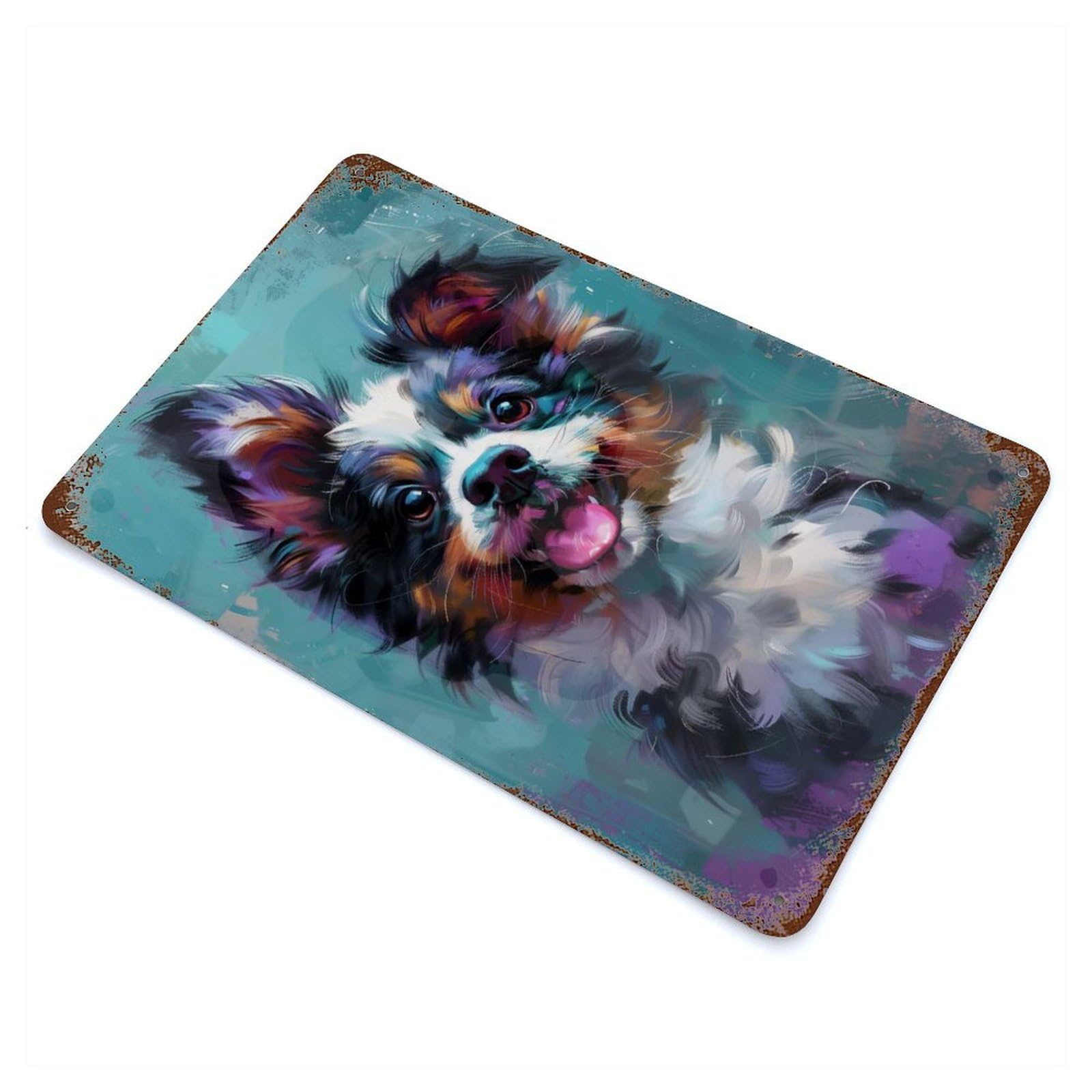 Distressed Metal Wall Sign with Cute Whimsical Puppy Art Design 11.8"x7.9", for Shed, Workshop And Garage Wall Decor, Decorative Metal Wall Art