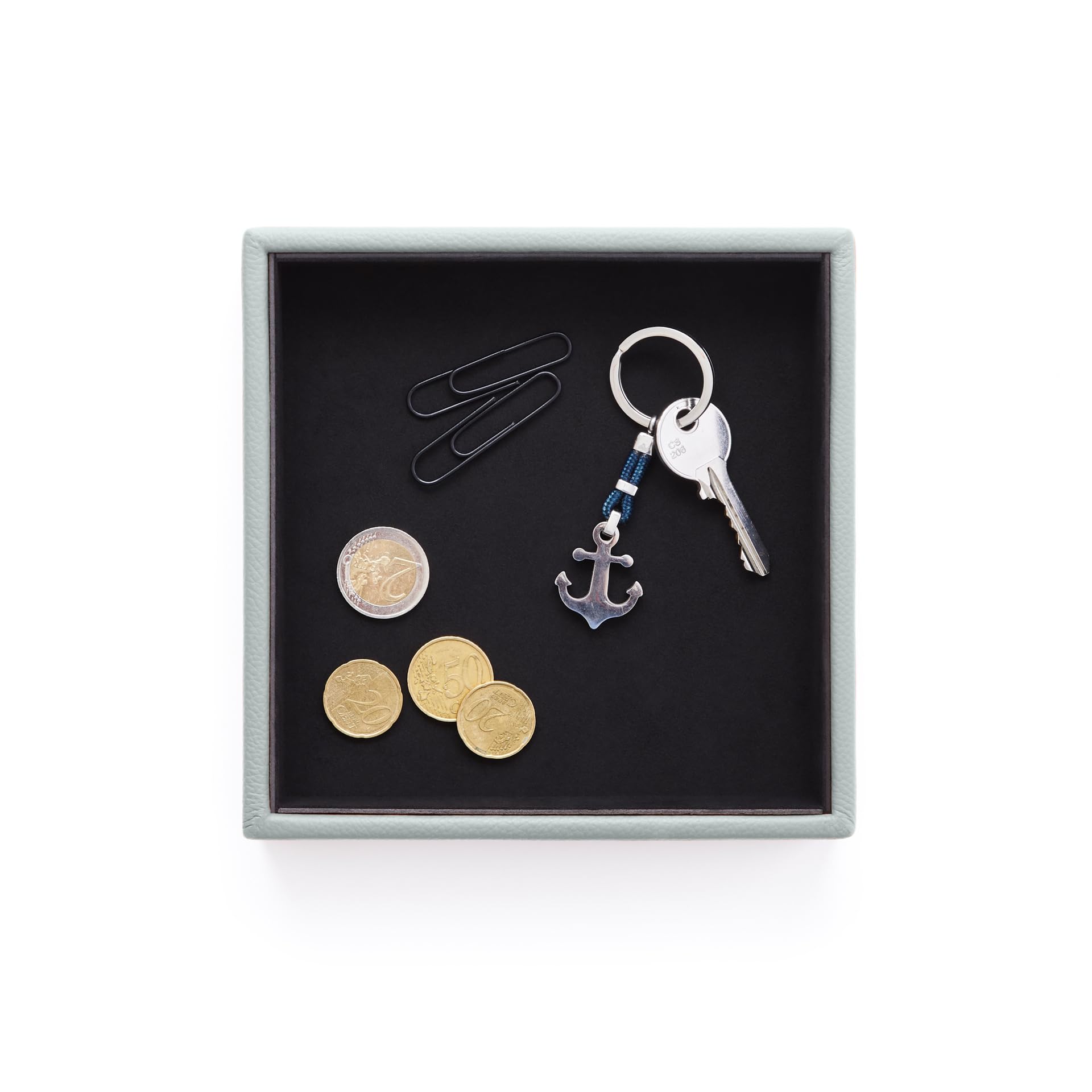 eglooh - Atena - Pusta kieszeń z prawdziwej skóry niebieski lodowiec - organizer na biurko nowoczesny design - taca do przechowywania kluczy, monety, biżuteria - cm 16,5 x 16,5 - Made in Italy