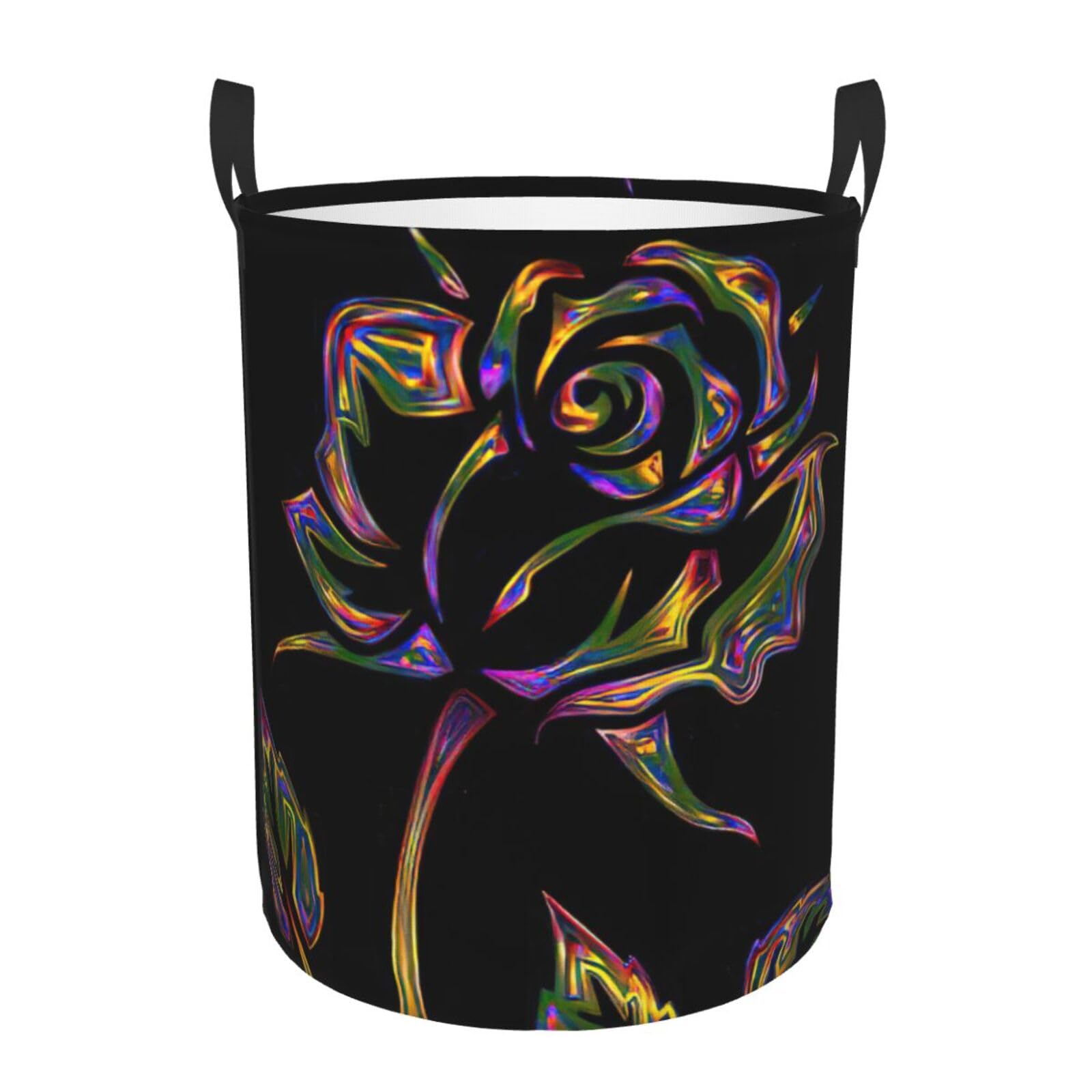 Grand panier à linge rond aux finitions fleurs noires et dorées haut de gamme