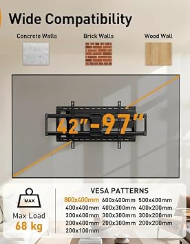 Perlegear TV Wall Bracket, 1018 mm Long Arm for 42-97 Inch TVs up to 68 kg