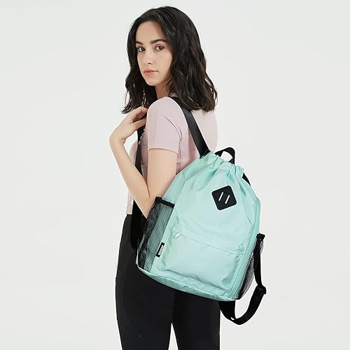 Miniatura 7 de WANDF - Mochila de cordón para deporte y gimnasio, con compartimento para zapatos, mochila de cordón resistente al agua con cierre para mujeres y