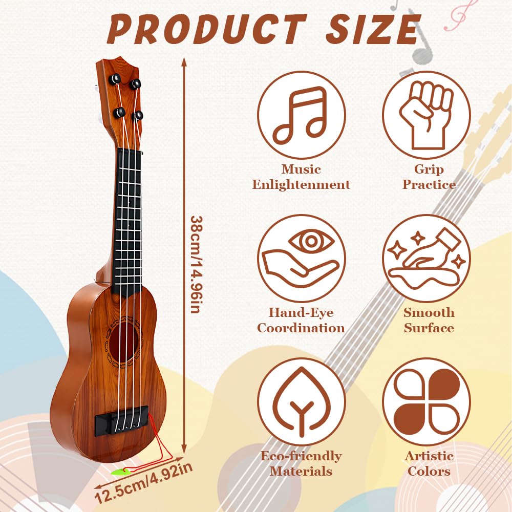 Chitarra per Bambini, 38cm Ukulele Bambini con 4 Corde Regolabili, Chitarra Giocattolo per Bambino Piccoli e Principianti
