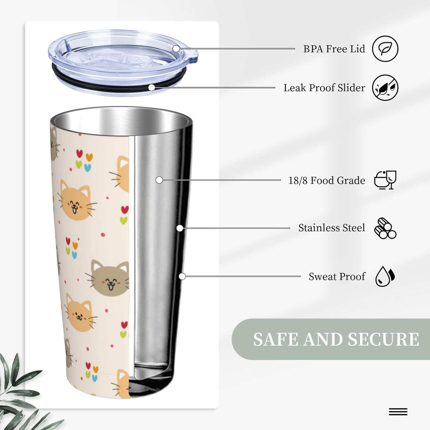 Cartoon Cat Tumbler,Cat 20oz Stainless Steel Insulated Travel Tumblers,Travel Coffee Mug with Lid and Straw Water Bottle Drink Tumbler Cups Gifts for Women Men Lovers - Image 4