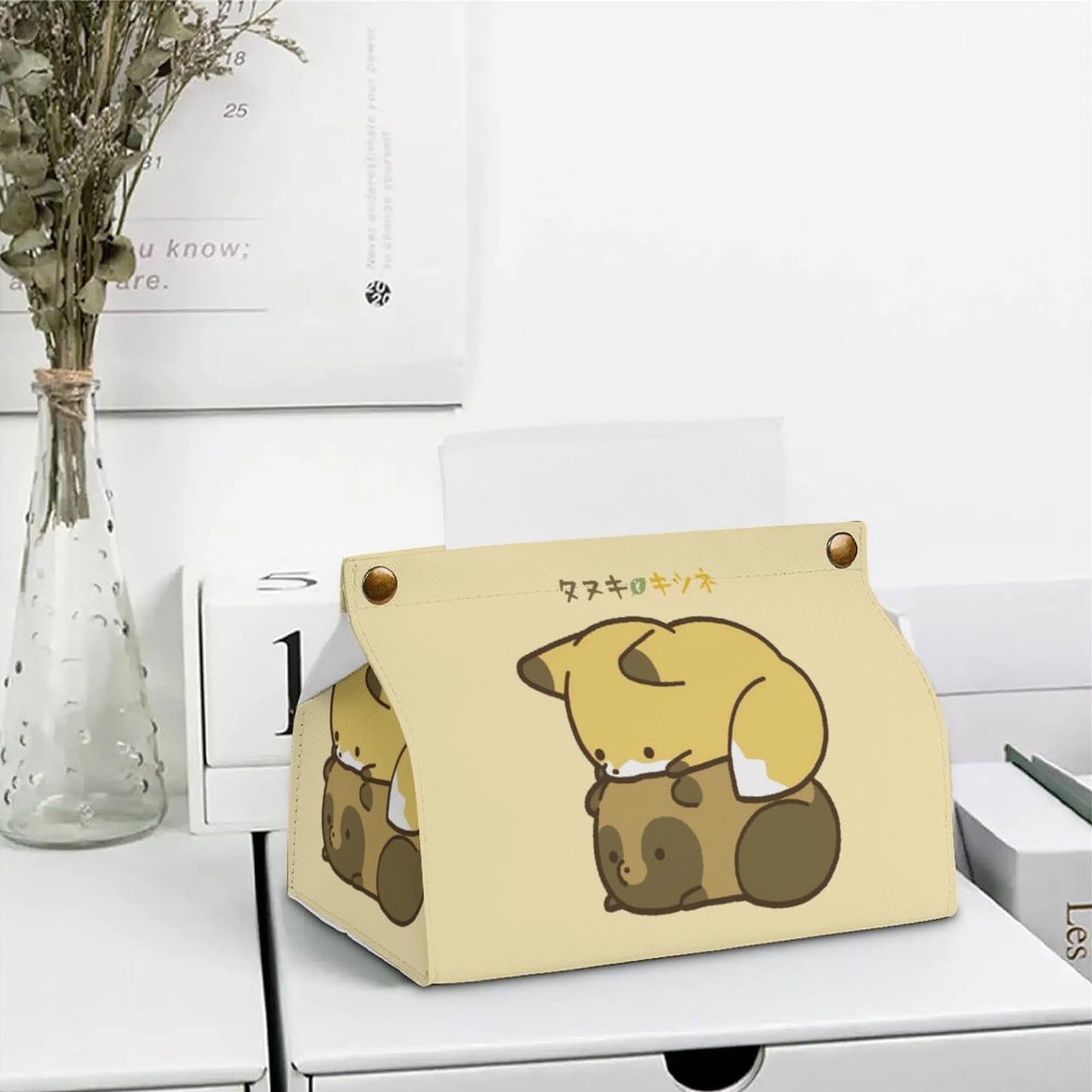 Amazon｜タヌキとキツネ ティッシュボックス PUレザー ティッシュ