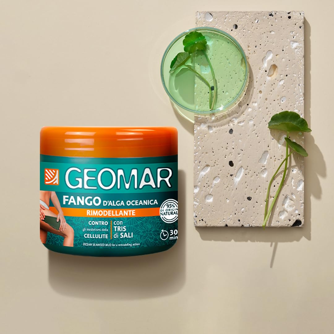 GEOMAR | Fango d'Alga Oceanica Rimodellante contro gli Inestetismi della Cellulite, 95% di Origine Naturale, con Tris Di Sali (Marino, di Epsom e del Mar Morto) e Acqua d' Alga, Made in Italy, 600 g