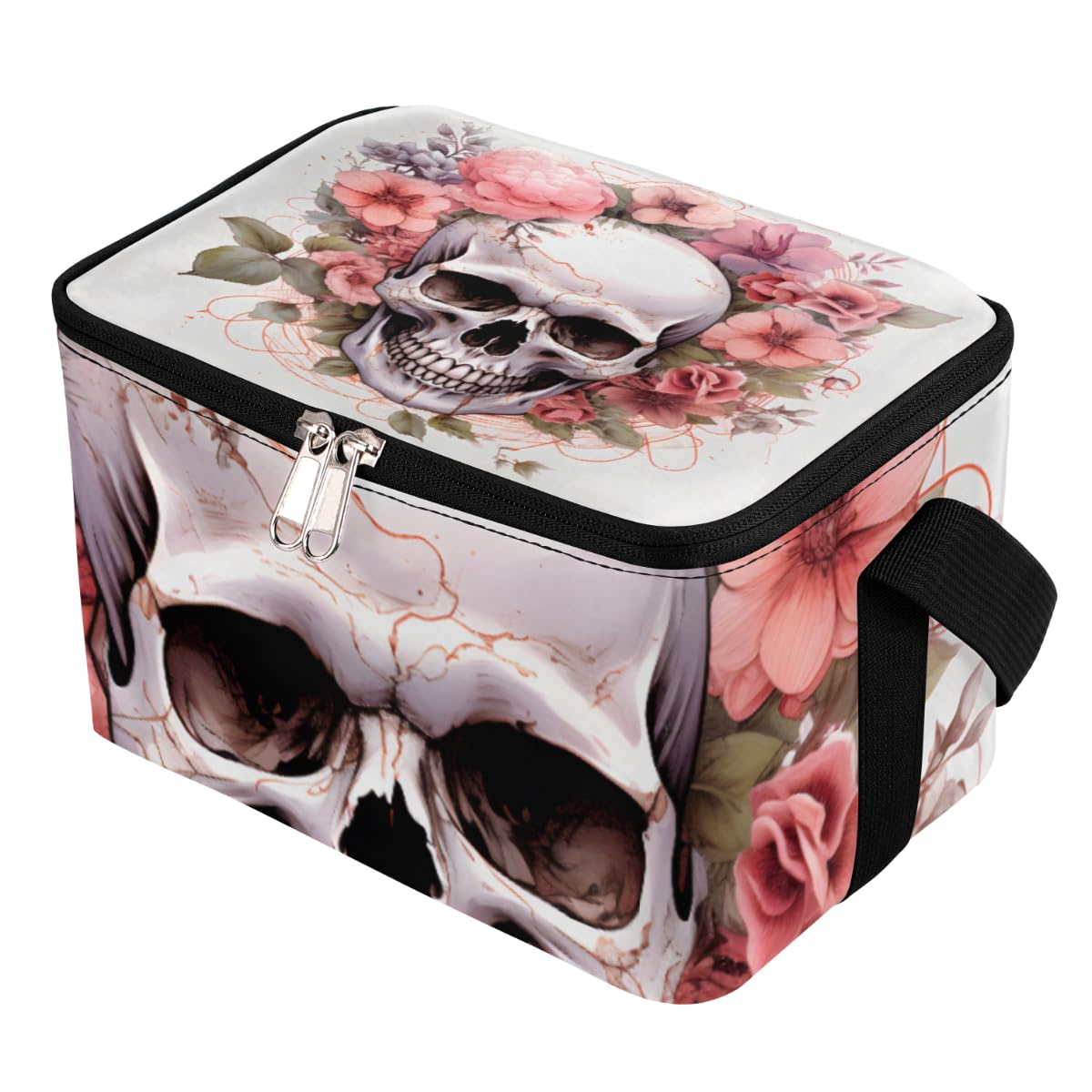 Lunch Bags for Women Men 9 Cans,Skull Floral Hot & Cold Food Delivery Bag Insulated Grocery Bag Insulated Lunch Box Skull Cooler Bag for Office Work Picnic Beach