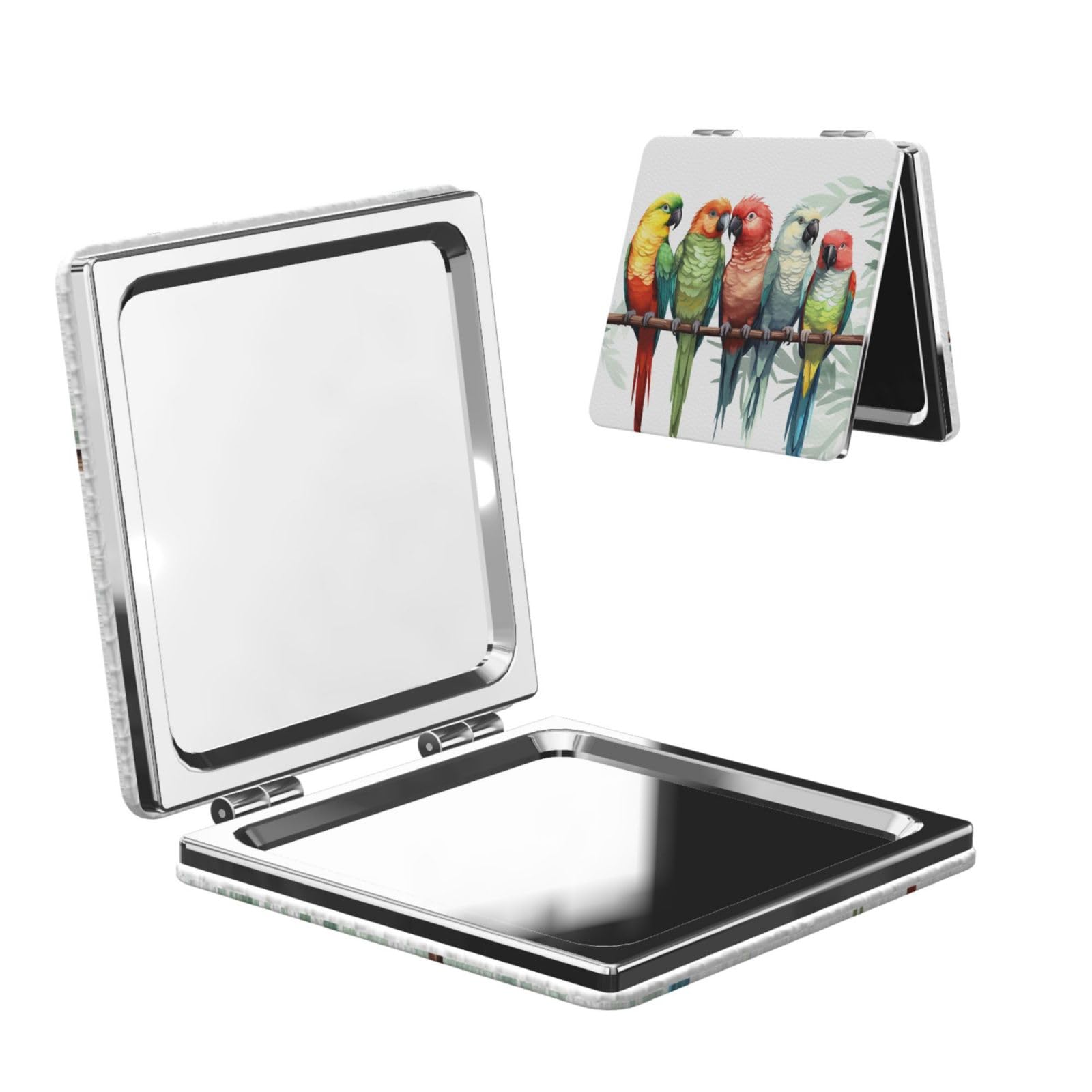 DWVTSLH Colorful Parrots On Tree Compact Mirror for Purse, Double-Sided 2X/1X Magnifying Mirror for Women Men, Travel Makeup Mirror for Handbag, Handheld Vanity Mirror for Gift