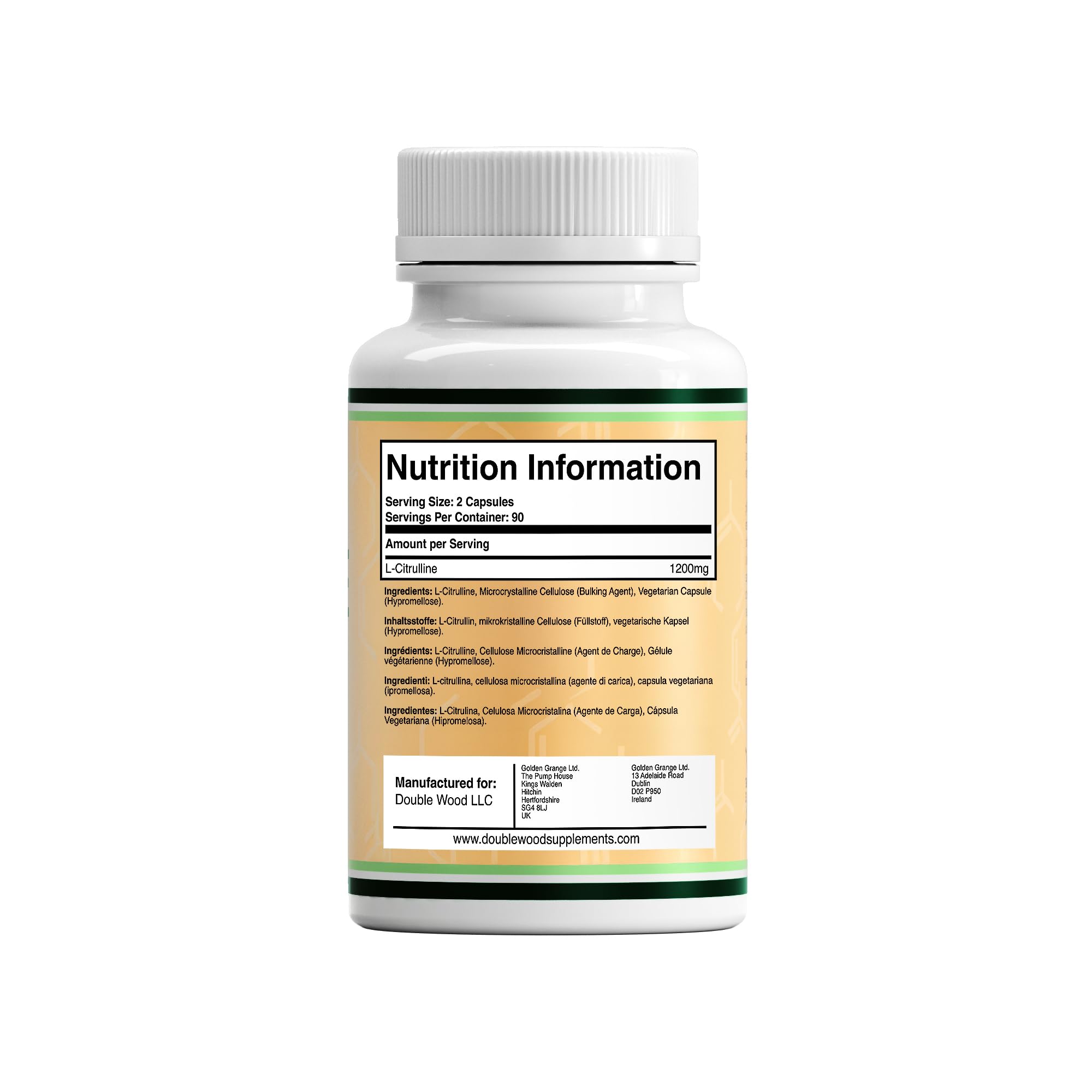 Double Wood L-Citrullin | 180 Citrullin Kapseln – 1200 mg pro Portion | Nahrungsergänzungsmittel mit Stickstoffmonoxid | Gentechnik- und glutenfrei (180 Kapseln)