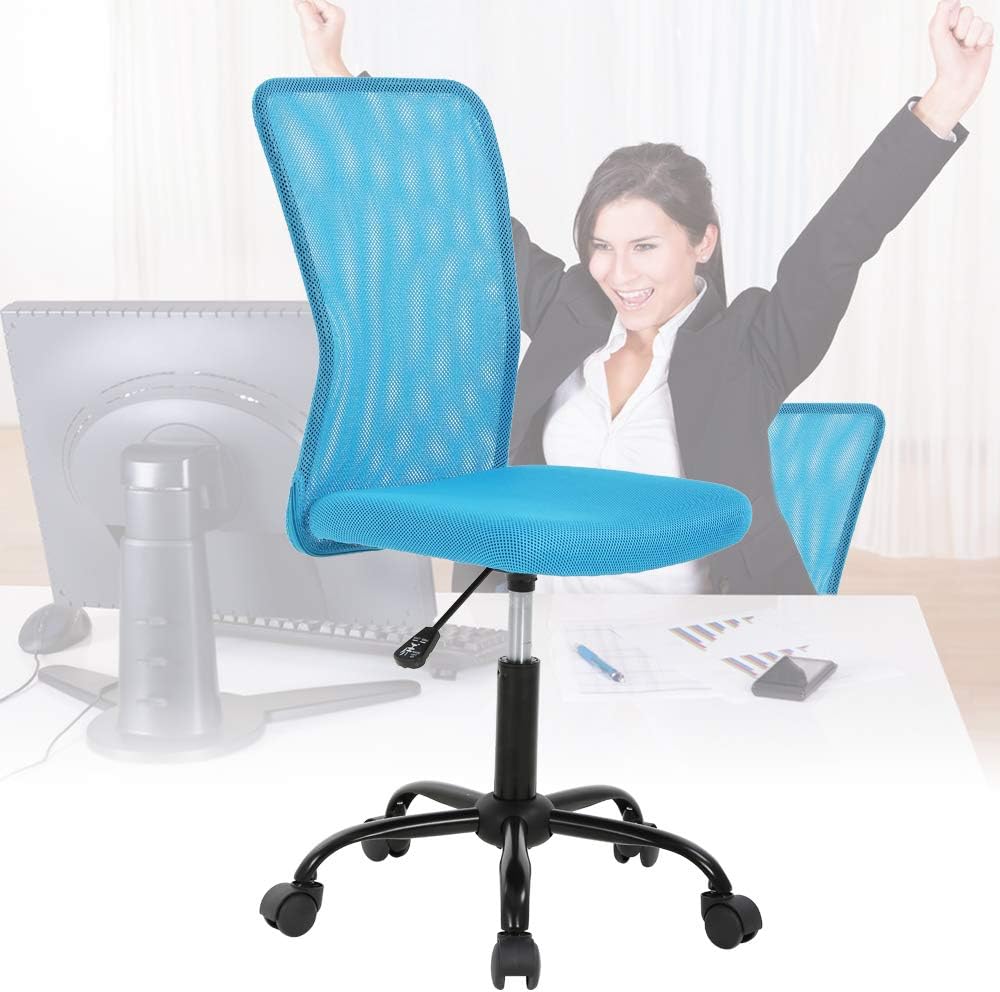Mesh Office Chair With Lumbar Support, Ergonomic Desk Back Support, No Arms, Adjustable Height Task Rolling Swivel for Women & Men, Modern, Blue