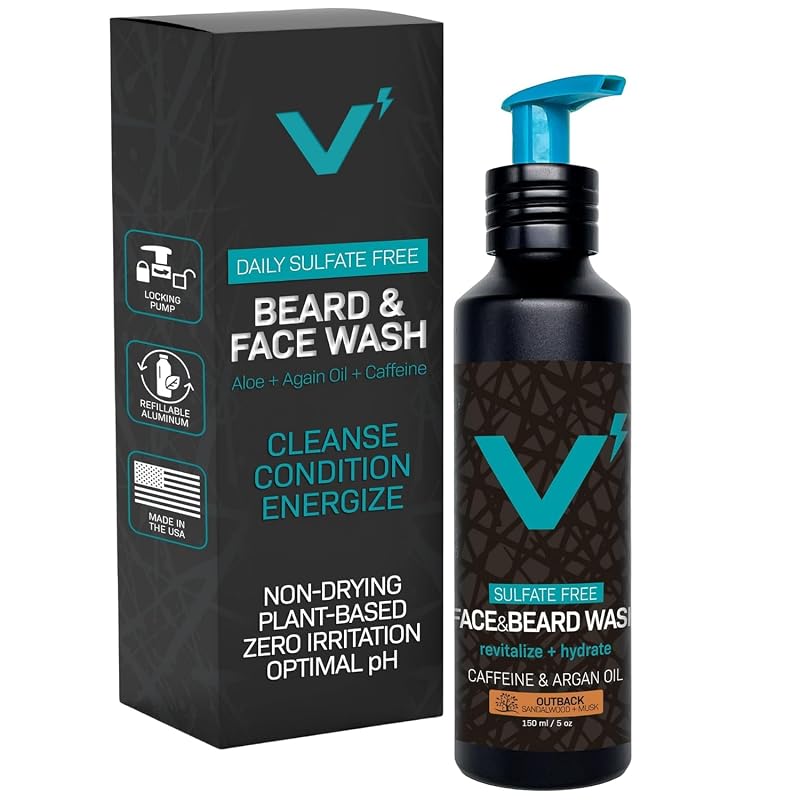 VOLT Limpador facial e para barba com manteiga de karité, óleo de argan e cafeína, sem sulfatos, 5 fl oz