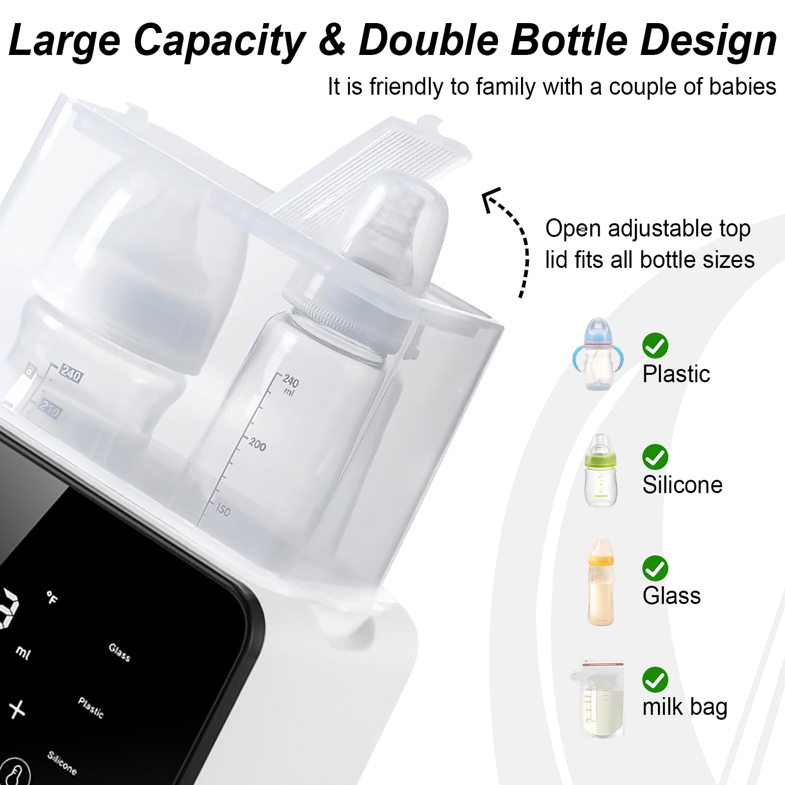 Flaschenwärmer Baby 9 in 1 Sterilisator für Babyflaschen - Babykostwärmer mit Temperatur - für 2 Flaschen mit LCD Display BPA-freier Fast Babynahrungsheizung Auftauen Voreinstellungen (Doppelflasche)