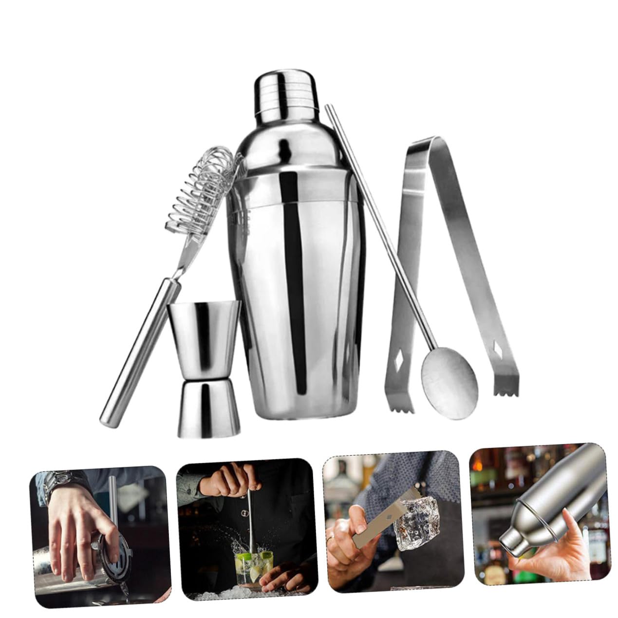 5 Stück Cocktailshaker aus Edelstahl 550ml mit Robustem Design und Modernem Stil für Barkeeper Werkzeuge und Cocktail Barzubehör