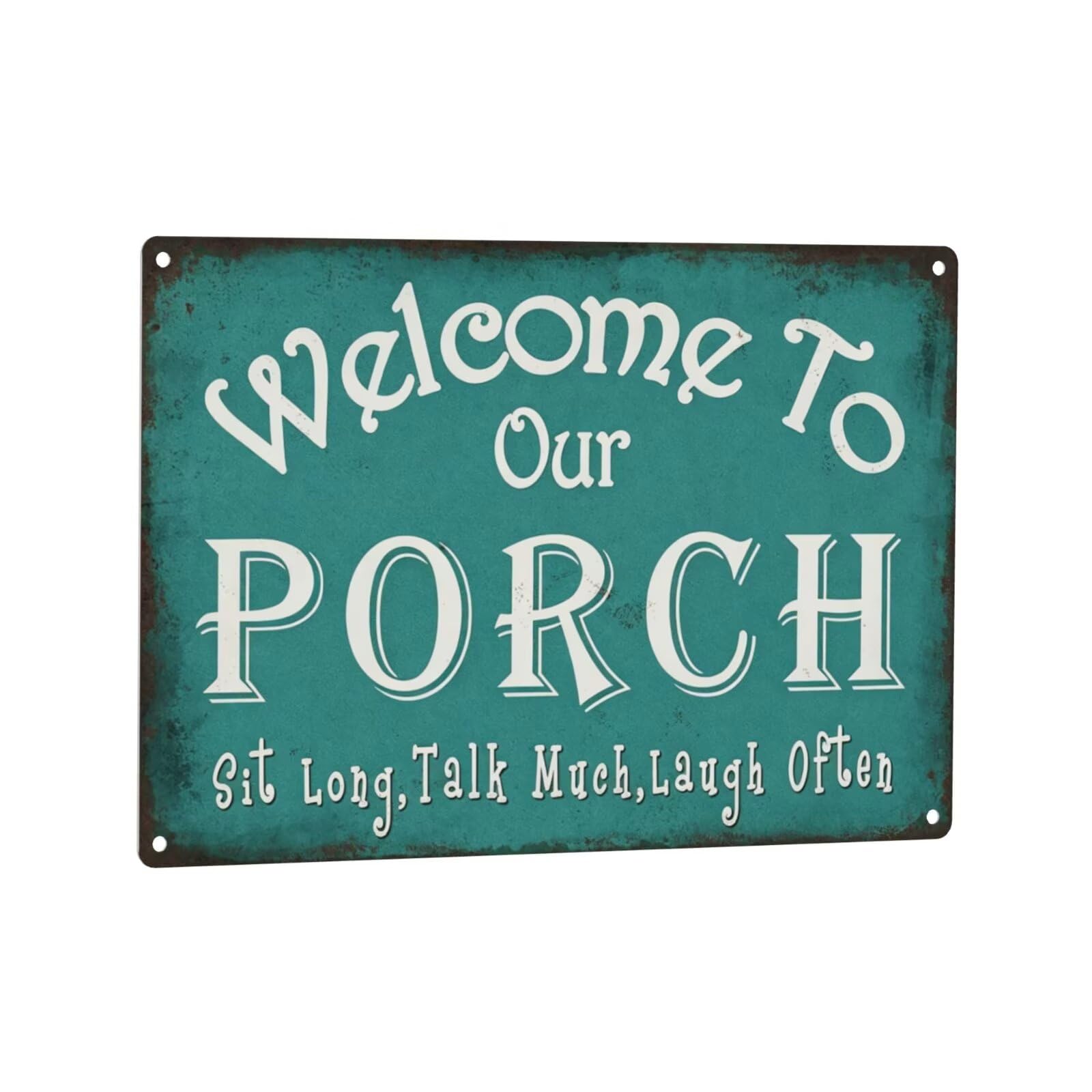 Cuorung Rddefhb14 Welcome To Our Porch Sign Backyard Accessories Decor Outdoor, Vintage Metal Tin Signs Farmhouse Home Wall Decorations 8X12 Inches