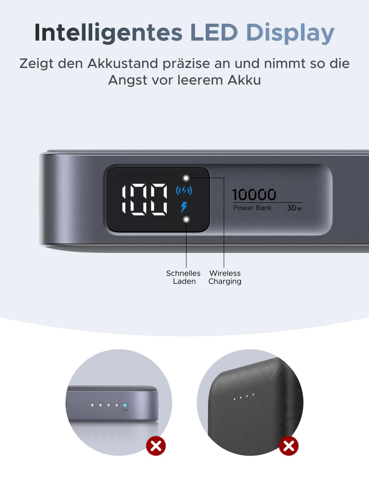 UGREEN MagFlow 10000mAh Qi2 25W Powerbank Magsafe mit USB-C 30W, (Grau) | Qi2 Zertifiziert, Integriertes Kabel, LED-Bildschirm, für iPhone 17-12, Temperaturschutz, für Reisen und den Weg zur Arbeit