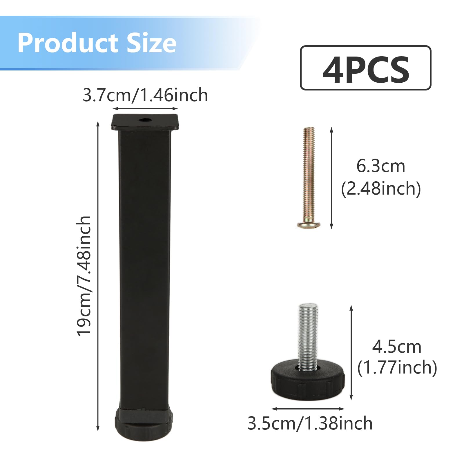 MIVIDE Piedi Letto Universali per Rete a Doghe 20~22cm Regolabili, Gambe per Letto in Metallo, Nero