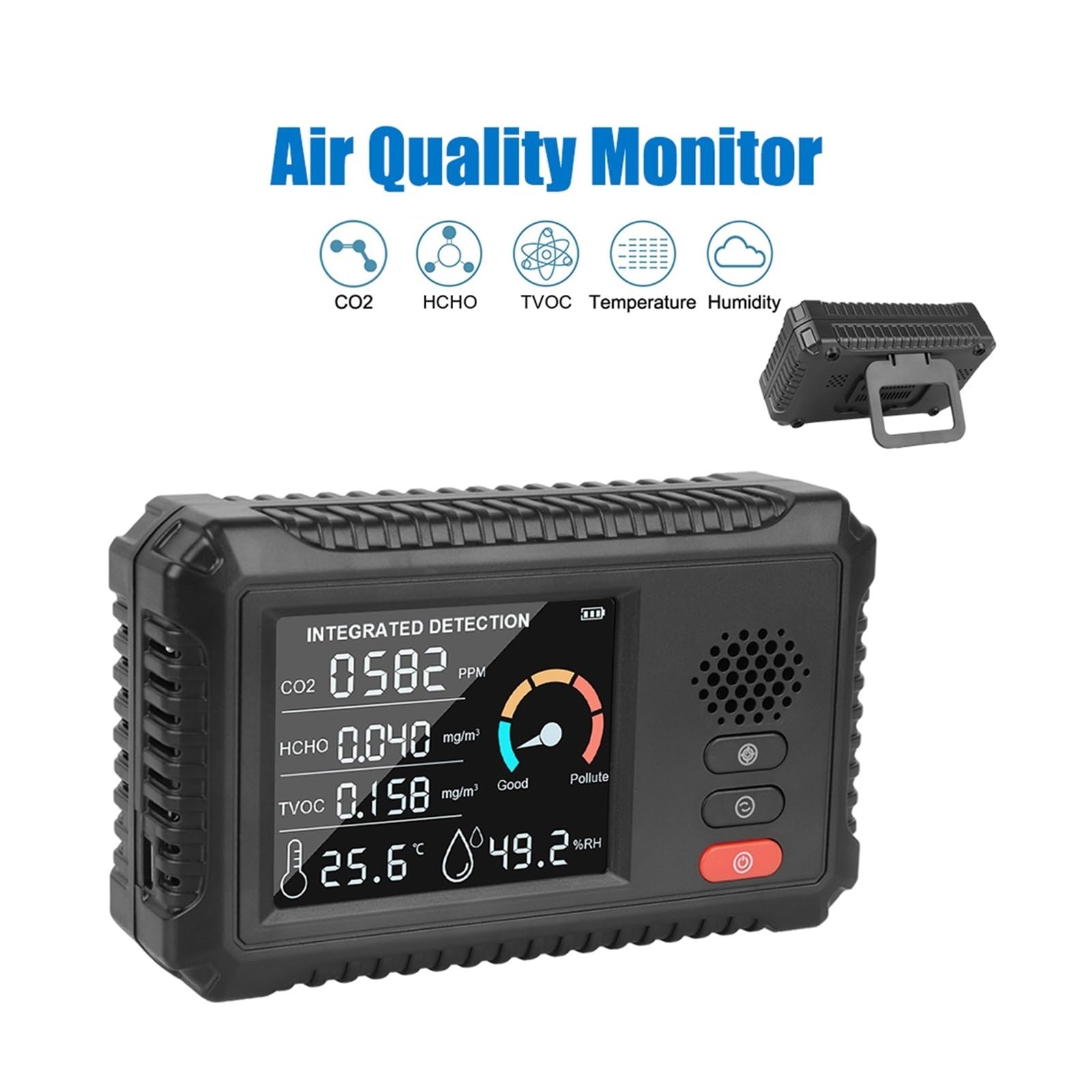 Monitor della qualità dell'aria Sensore di anidride carbonica Analizzatore gas Multifunzionale Home Office Tester aria esterna TVOC HCHO Rilevatore CO2 Per cucina e camper