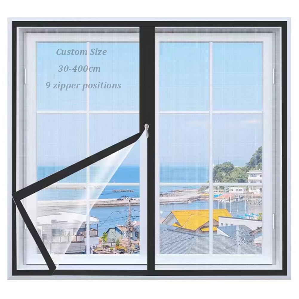 Yuly Custom Window Screens,Self-Adhesive Fly Screen Insect Mesh Mosquito Netting,Keep Bug Flies Out,Cat Protection Window Guard Net With Zipper Opening, Size
