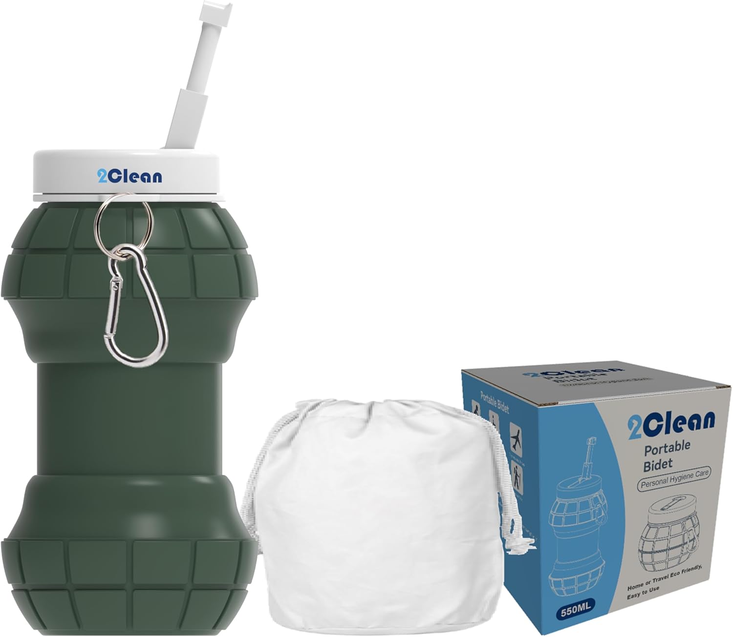 2Clean Portable Bidet - Collapsible &amp;amp; Expandable 550ml | Peri Bottle for Women, Travel Handheld Bidet, Camping Bottle