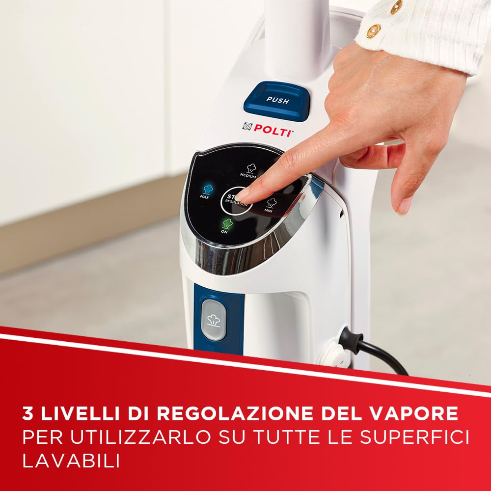 Polti Vaporetto 3 Clean Blue Aspirapolvere Lavapavimenti con Pulitore a Vapore Portatile, 3 Prodotti in 1, 14 Accessori, Aspirazione Ciclonica senza Sacco, Potenza Max 1800 W, Bianco e Blu