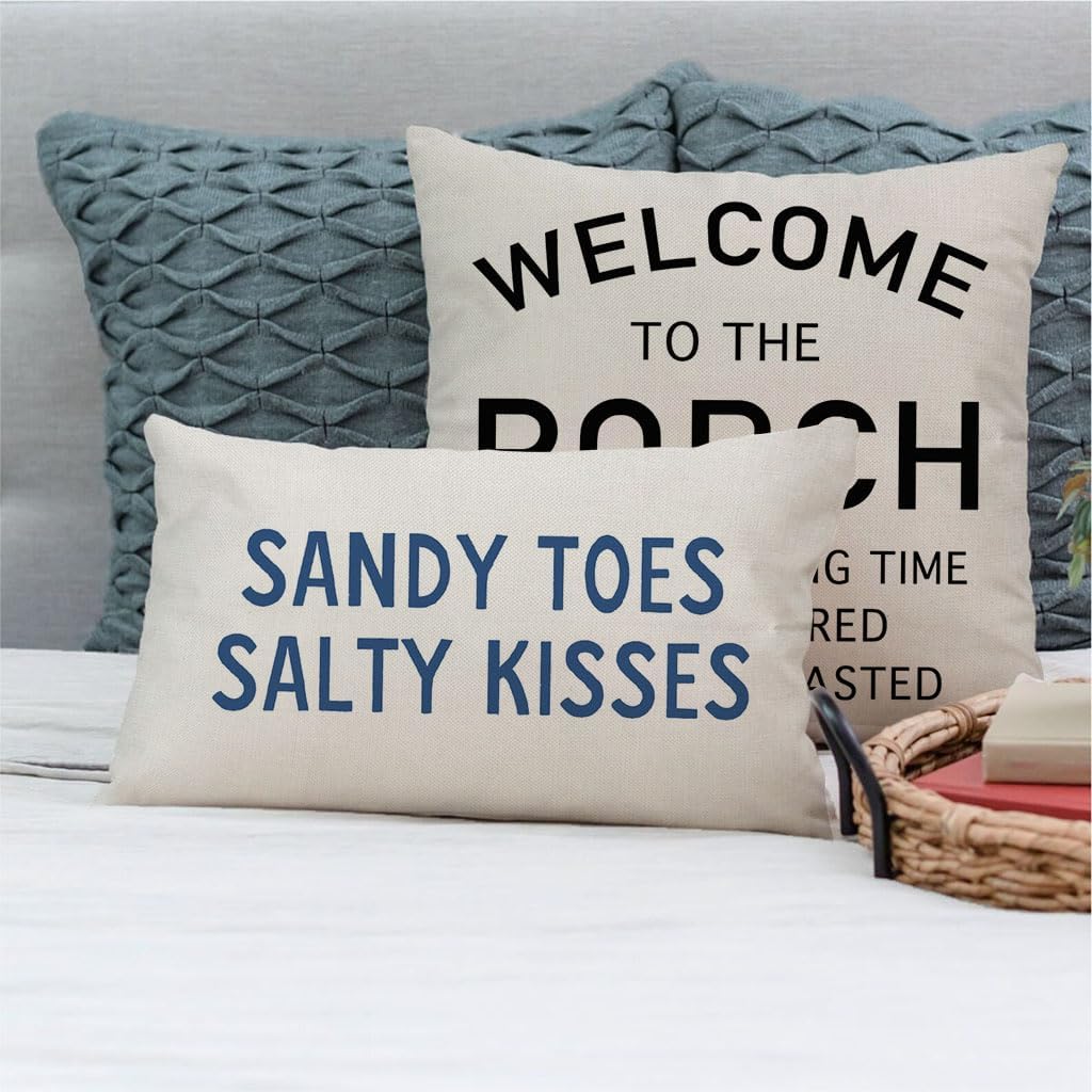 PANDICORN Summer Beach Throw Pillow Covers 12x20 Inch Blue Words Sandy Toes and Salty Kisses Coastal Outdoor Decorations Lumbar Decorative Throw Pillows Cases for Home Living Room Couch Sofa Decor - Image 6
