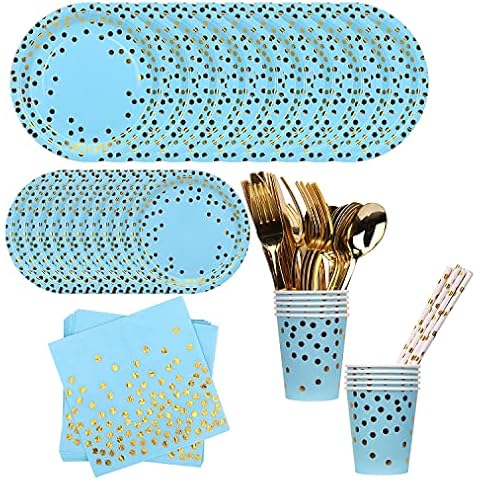 Juego de vajilla desechable de 80 Piezas con Lunares Dorados Cover