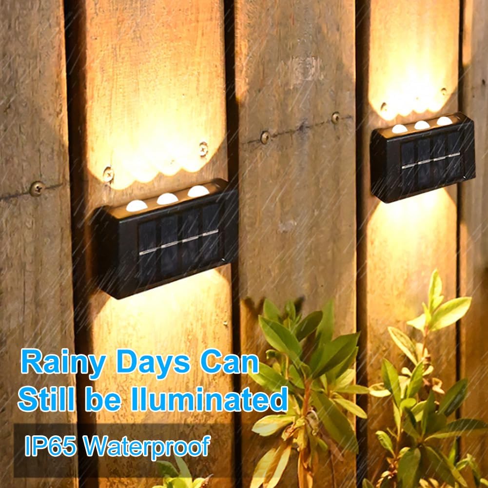 Flintronic 6 sztuk świateł solarnych na ścianę, regulowane lampy LED z 6 ciepłymi światłami, do góry i w dół, oświetlenie LED na zewnątrz, wodoszczelne IP65
