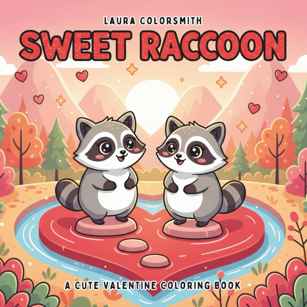 Sweet Raccoon - A Cute Valentine Coloring Book: Funny & Adorable Raccoons in Sweet Valentine Moments for Relaxation and Fun (Coloring book for Valentine)