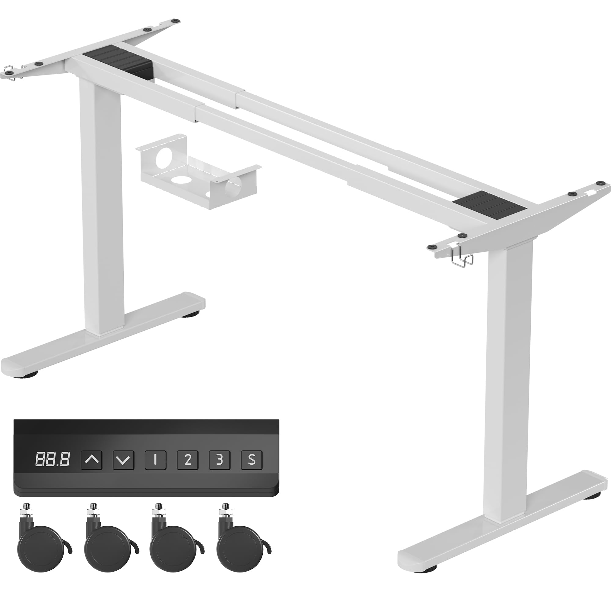 Homall Höhenverstellbarer Schreibtisch Elektrisch Gestell mit 2 Motoren, Elektrisch Schreibtisch bis 100KG, 2-Fach-Teleskop, Tischgestell mit Memory-Steuerung, Kollisionschutz Funktion, Weiß